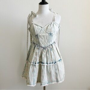 LoveShackFancy denim polka dot tiered Mini Dress